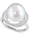 Effy Collection Effy Cultured Freshwater Pearl (10mm) & Diamond (1/3 Ct. T.w.) Spiral Knot Statement Ring In 14k Whi In White Gold