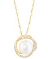 Effy Collection Effy Cultured Freshwater Pearl (10mm) & Diamond (1/6 Ct. T.w.) Interlocking Circle 18" Pendant Neckl In Gold
