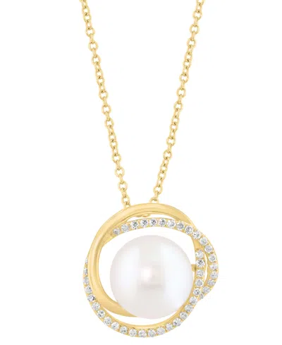 Effy Collection Effy Cultured Freshwater Pearl (10mm) & Diamond (1/6 Ct. T.w.) Interlocking Circle 18" Pendant Neckl In Gold