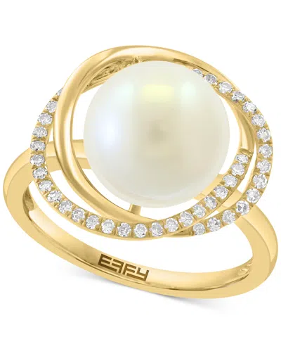 Effy Collection Effy Cultured Freshwater Pearl (10mm) & Diamond (1/6 Ct. T.w.) Knot Swirl Ring In 14k Gold