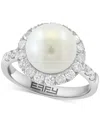 Effy Collection Effy Cultured Freshwater Pearl (10mm) & Diamond (5/8 Ct. T.w.) Halo Ring In 14k White Gold In White Gold