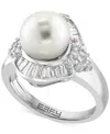 Effy Collection Effy Cultured Freshwater Pearl (11mm) & Diamond (1 Ct. T.w.) Halo Ring In 14k White Gold In Silver