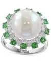Effy Collection Effy Cultured Freshwater Pearl (11mm), Green & White Diamond (1-1/5 Ct. T.w.) Statement Ring In 14k  In Gold