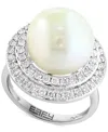 Effy Collection Effy Cultured Freshwater Pearl (13mm) & Diamond (7/8 Ct. T.w.) Ring In 14k White Gold In White Gold