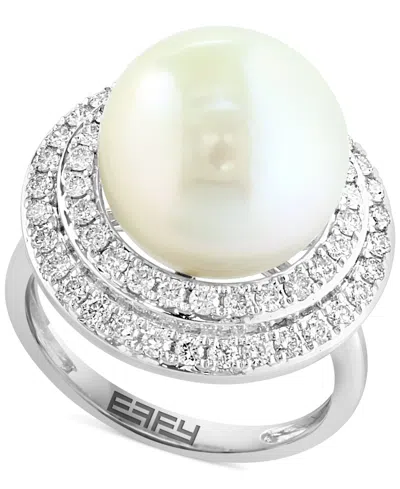 Effy Collection Effy Cultured Freshwater Pearl (13mm) & Diamond (7/8 Ct. T.w.) Ring In 14k White Gold