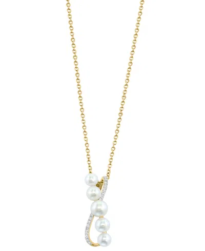 Effy Collection Effy Cultured Freshwater Pearl (3-1/2-5mm) & Diamond (1/20 Ct. T.w.) Crossover Pendant Necklace In 1 In Gold