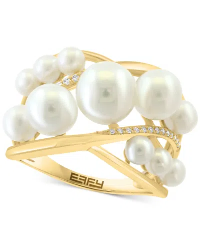 Effy Collection Effy Cultured Freshwater Pearl (3-7mm) & Diamond (1/10 Ct. T.w.) Openwork Crossover Statement Ring I In Gold