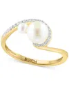 Effy Collection Effy Cultured Freshwater Pearl (3 & 6mm) & Diamond (1/10 Ct. T.w.) Swirl Ring In 14k Gold In Gold
