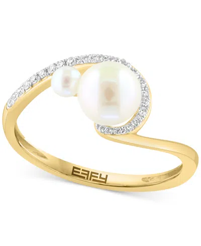 Effy Collection Effy Cultured Freshwater Pearl (3 & 6mm) & Diamond (1/10 Ct. T.w.) Swirl Ring In 14k Gold