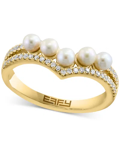 Effy Collection Effy Cultured Freshwater Pearl (3mm) & Diamond (1/5 Ct. T.w.) Double Row Chevron Ring In 14k Gold