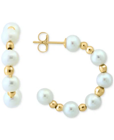 Effy Collection Effy Cultured Freshwater Pearl (4-1/2mm) Small Hoop Earrings In 14k Yellow Gold, 0.62"
