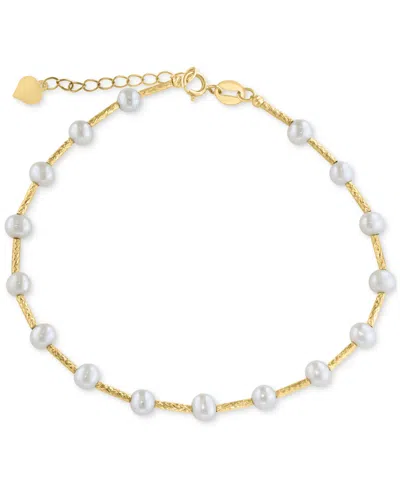 Effy Collection Effy Cultured Freshwater Pearl (4mm) Textured Link Bracelet In 14k Gold