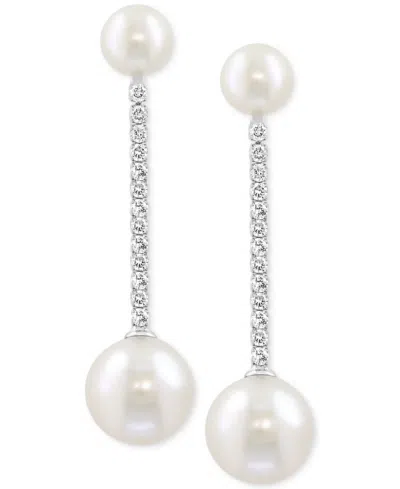 Effy Collection Effy Cultured Freshwater Pearl (5-8mm) & Diamond (1/4 Ct. T.w.) Linear Drop Earrings In 14k White Go In Gold