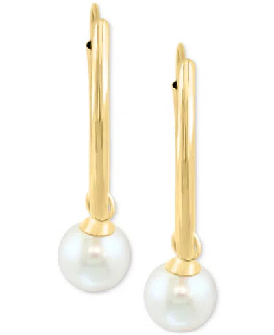 Effy Collection Effy Cultured Freshwater Pearl (5mm) Small Hoop Earrings In 14k Gold
