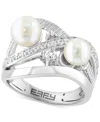 Effy Collection Effy Cultured Freshwater Pearl (6 & 7mm) & Zircon (5/8 Ct. T.w.) Crossover Statement Ring In Sterlin In Sterling Silver