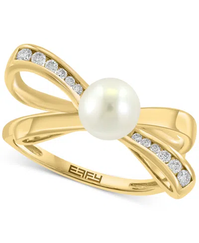 Effy Collection Effy Cultured Freshwater Pearl (6mm) & Diamond (1/6 Ct. T.w.) Bow Ring In 14k Gold