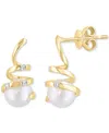Effy Collection Effy Cultured Freshwater Pearl (6mm) & Diamond Accent Spiral Drop Earrings In 14k Gold In Gold