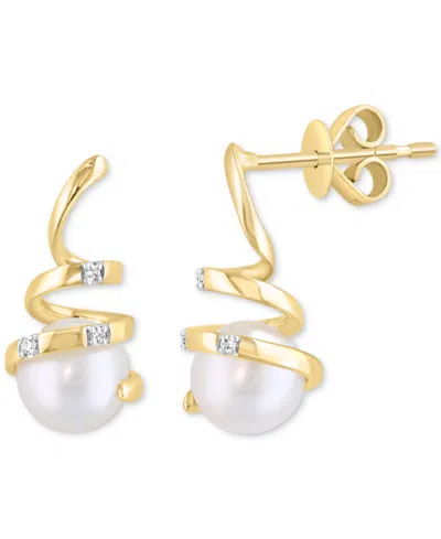 Effy Collection Effy Cultured Freshwater Pearl (6mm) & Diamond Accent Spiral Drop Earrings In 14k Gold