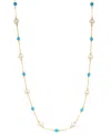 Effy Collection Effy Cultured Freshwater Pearl (6mm) & Turquoise 18" Collar Necklace In 14k Gold In Gold