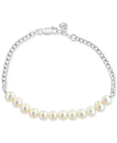 Effy Collection Effy Cultured Freshwater Pearl (6mm) Curb Link Chain Bracelet In Sterling Silver