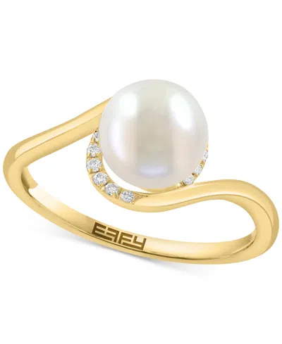 Effy Collection Effy Cultured Freshwater Pearl (7-1/2mm) & Diamond (1/20 Ct. T.w.) Swirl Ring In 14k Yellow Gold