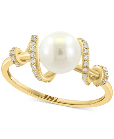 Effy Collection Effy Cultured Freshwater Pearl (7mm) & Diamond (1/10 Ct. T.w.) Spiral Statement Ring In 14k Gold