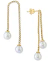 Effy Collection Effy Cultured Freshwater Pearl (7mm) & White Zircon (1-1/6 Ct. T.w.) Chain Drop Earrings In 14k Gold In Gold