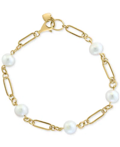 Effy Collection Effy Cultured Freshwater Pearl (7mm) Open Link Chain Bracelet In Gold-plated Sterling Silver