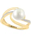 Effy Collection Effy Cultured Freshwater Pearl (8mm) & Diamond (1/10 Ct. T.w.) Openwork Swirl Statement Ring In 14k In Gold
