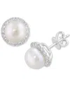 Effy Collection Effy Cultured Freshwater Pearl (8mm) & Diamond (1/2 Ct. T.w.) Halo Stud Earrings In 14k White Gold In White Gold