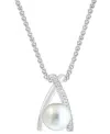 Effy Collection Effy Cultured Freshwater Pearl (8mm) & Diamond (1/20 Ct. T.w.) Crisscross 18" Pendant Necklace In St In Sterling Silver