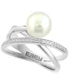 Effy Collection Effy Cultured Freshwater Pearl (8mm) & Diamond (1/20 Ct. T.w.) Crossover Ring In Sterling Silver In Sterling Silver