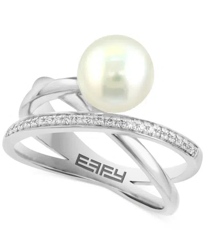 Effy Collection Effy Cultured Freshwater Pearl (8mm) & Diamond (1/20 Ct. T.w.) Crossover Ring In Sterling Silver