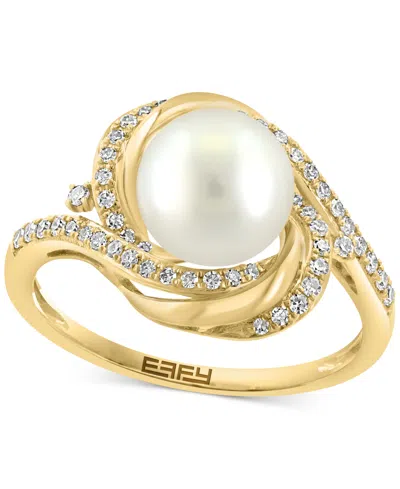 Effy Collection Effy Cultured Freshwater Pearl (8mm) & Diamond (1/4 Ct. T.w.) Swirl Statement Ring In 14k Gold