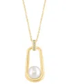 Effy Collection Effy Cultured Freshwater Pearl (8mm) & Diamond Accent Polished Oval 18" Pendant Necklace In 14k Gold In Gold