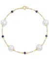 Effy Collection Effy Cultured Freshwater Pearl (8mm) & Sapphire (7/8 Ct. T.w.) Link Bracelet In 14k Gold In Gold
