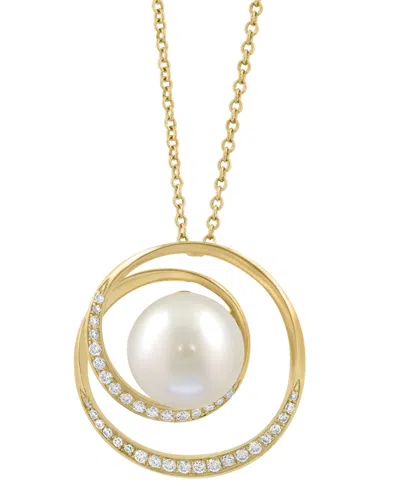 Effy Collection Effy Cultured Freshwater Pearl (9-1/2mm) & Diamond (1/5 Ct. T.w.) Pendant Necklace In 14k Yellow Gol In Gold