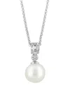 Effy Collection Effy Cultured Freshwater Pearl (9mm) & Diamond (1/10 Ct. T.w.) 18" Pendant Necklace In 14k White Gol In Silver