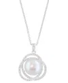 Effy Collection Effy Cultured Freshwater Pearl (9mm) & Diamond (1/3 Ct. T.w.) Swirl Knot 18" Pendant Necklace In 14k In White Gold