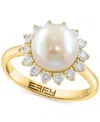 Effy Collection Effy Cultured Freshwater Pearl (9mm) & Diamond (3/8 Ct. T.w.) Statement Ring In 14k Yellow Gold In Gold