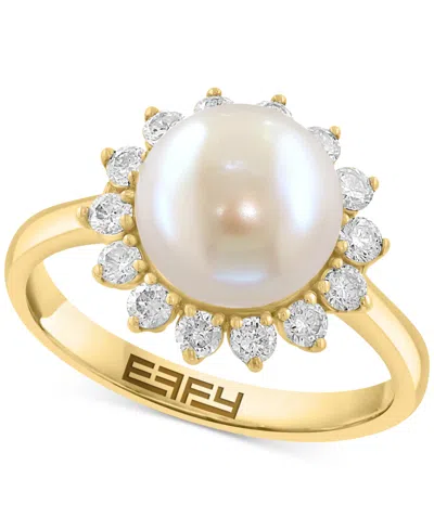 Effy Collection Effy Cultured Freshwater Pearl (9mm) & Diamond (3/8 Ct. T.w.) Statement Ring In 14k Yellow Gold