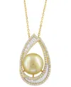 Effy Collection Effy Cultured Golden South Sea Pearl (10mm) & Diamond (1-1/4 Ct. T.w.) Pendant Necklace In 14k Yello In Gold