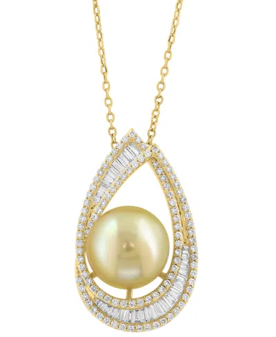 Effy Collection Effy Cultured Golden South Sea Pearl (10mm) & Diamond (1-1/4 Ct. T.w.) Pendant Necklace In 14k Yello