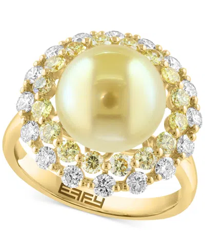 Effy Collection Effy Cultured South Sea Pearl (10mm), Yellow Diamond (1-1/3 Ct. T.w.) & White Diamond (5/8 Ct. T.w.) In Gold