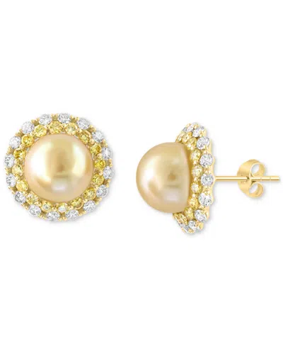Effy Collection Effy Cultured South Sea Pearl (9mm), Yellow Diamond (2-1/20 Ct. T.w.) & White Diamond (1-1/8 Ct. T.w In Gold