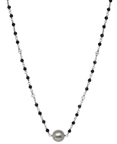 Effy Collection Effy Cultured Tahitian Black Pearl (3-11mm) And Onyx (3mm) 20" Pendant Necklace In Sterling Silver