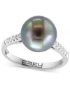 Effy Collection Effy Cultured Tahitian Pearl (10mm) & Diamond (1/10 Ct. T.w.) Ring In 14k White Gold In White Gold