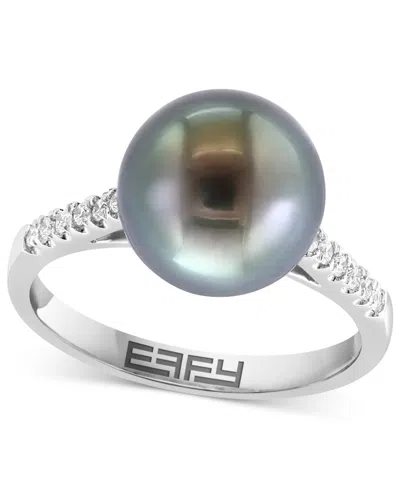 Effy Collection Effy Cultured Tahitian Pearl (10mm) & Diamond (1/10 Ct. T.w.) Ring In 14k White Gold