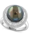 Effy Collection Effy Cultured Tahitian Pearl (11mm) & Diamond (3/8 Ct. T.w.) Statement Ring In 14k White Gold In Gold