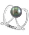 EFFY COLLECTION EFFY CULTURED TAHITIAN PEARL (9MM) & DIAMOND (1/10 CT. T.W.) OPENWORK STATEMENT RING IN 14K WHITE GO